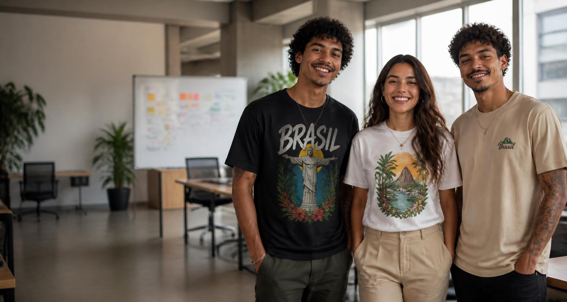 Modelos usando camisetas personalizadas com sua marca
